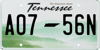 TN license plate A0756N