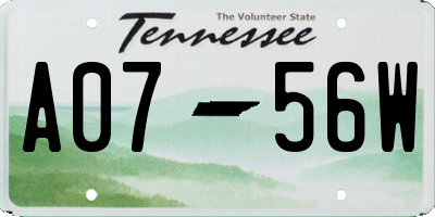 TN license plate A0756W