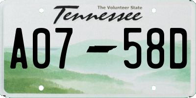 TN license plate A0758D