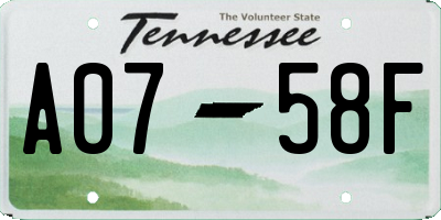 TN license plate A0758F
