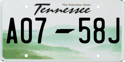 TN license plate A0758J