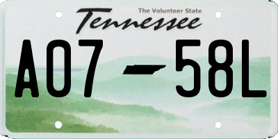 TN license plate A0758L