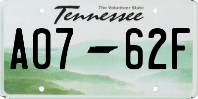 TN license plate A0762F