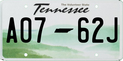 TN license plate A0762J