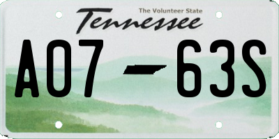 TN license plate A0763S