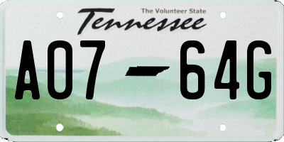 TN license plate A0764G