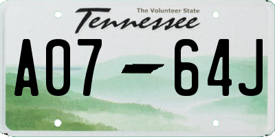 TN license plate A0764J