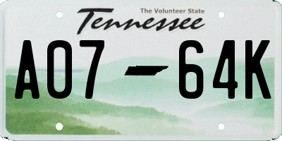 TN license plate A0764K