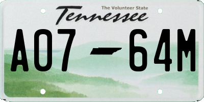 TN license plate A0764M
