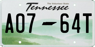 TN license plate A0764T