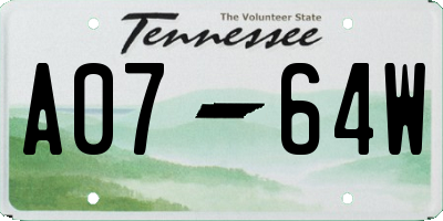 TN license plate A0764W