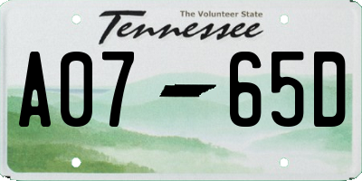 TN license plate A0765D
