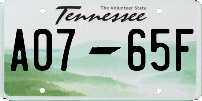 TN license plate A0765F