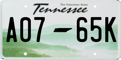 TN license plate A0765K