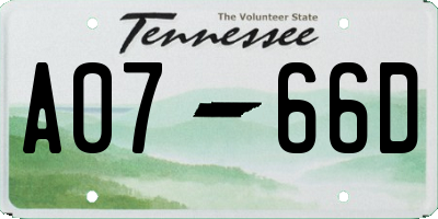 TN license plate A0766D