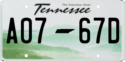 TN license plate A0767D