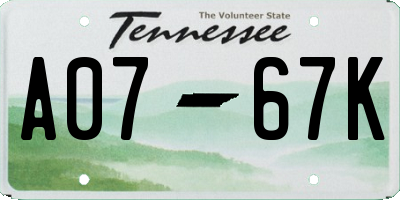 TN license plate A0767K