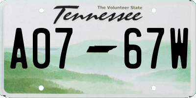 TN license plate A0767W