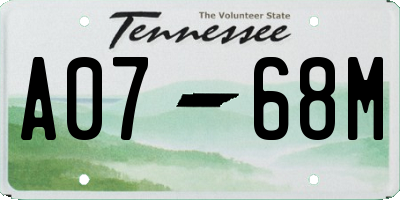 TN license plate A0768M