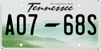 TN license plate A0768S