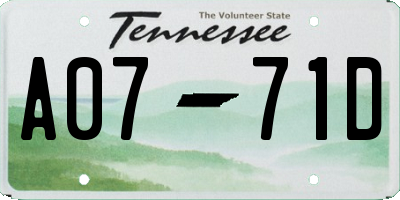 TN license plate A0771D