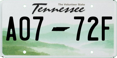 TN license plate A0772F