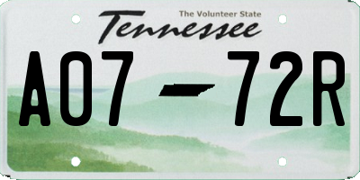 TN license plate A0772R