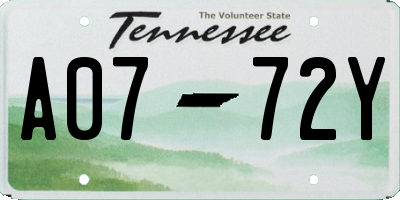 TN license plate A0772Y