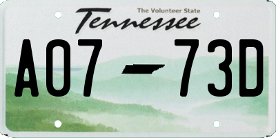 TN license plate A0773D