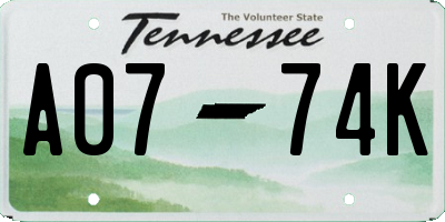 TN license plate A0774K