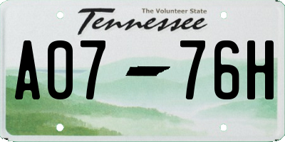 TN license plate A0776H