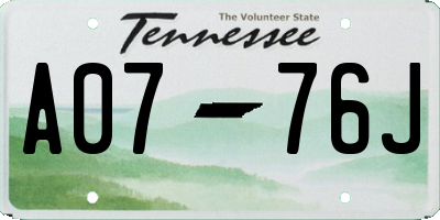 TN license plate A0776J