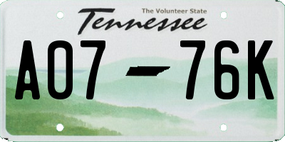 TN license plate A0776K