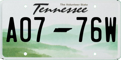 TN license plate A0776W