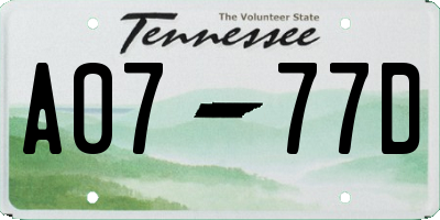 TN license plate A0777D