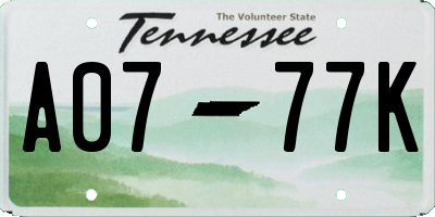 TN license plate A0777K