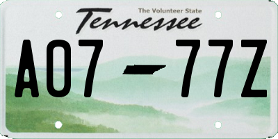 TN license plate A0777Z
