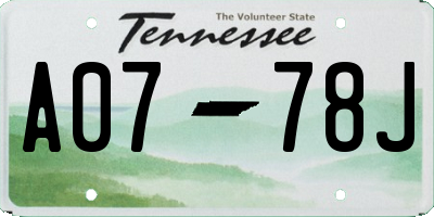 TN license plate A0778J