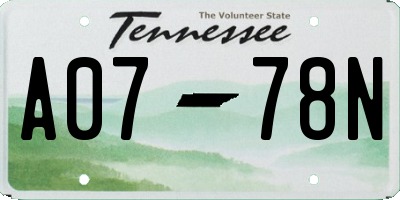 TN license plate A0778N