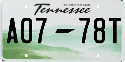 TN license plate A0778T