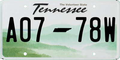 TN license plate A0778W