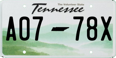 TN license plate A0778X