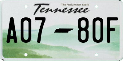 TN license plate A0780F