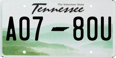 TN license plate A0780U