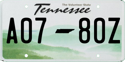 TN license plate A0780Z