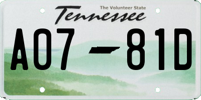 TN license plate A0781D
