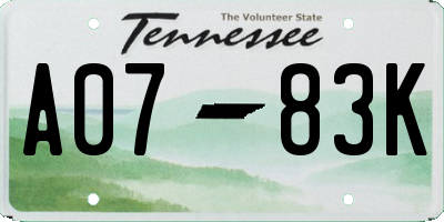 TN license plate A0783K