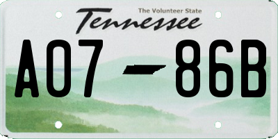 TN license plate A0786B