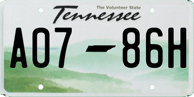 TN license plate A0786H