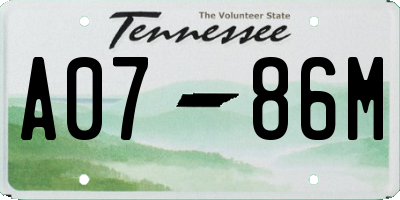 TN license plate A0786M